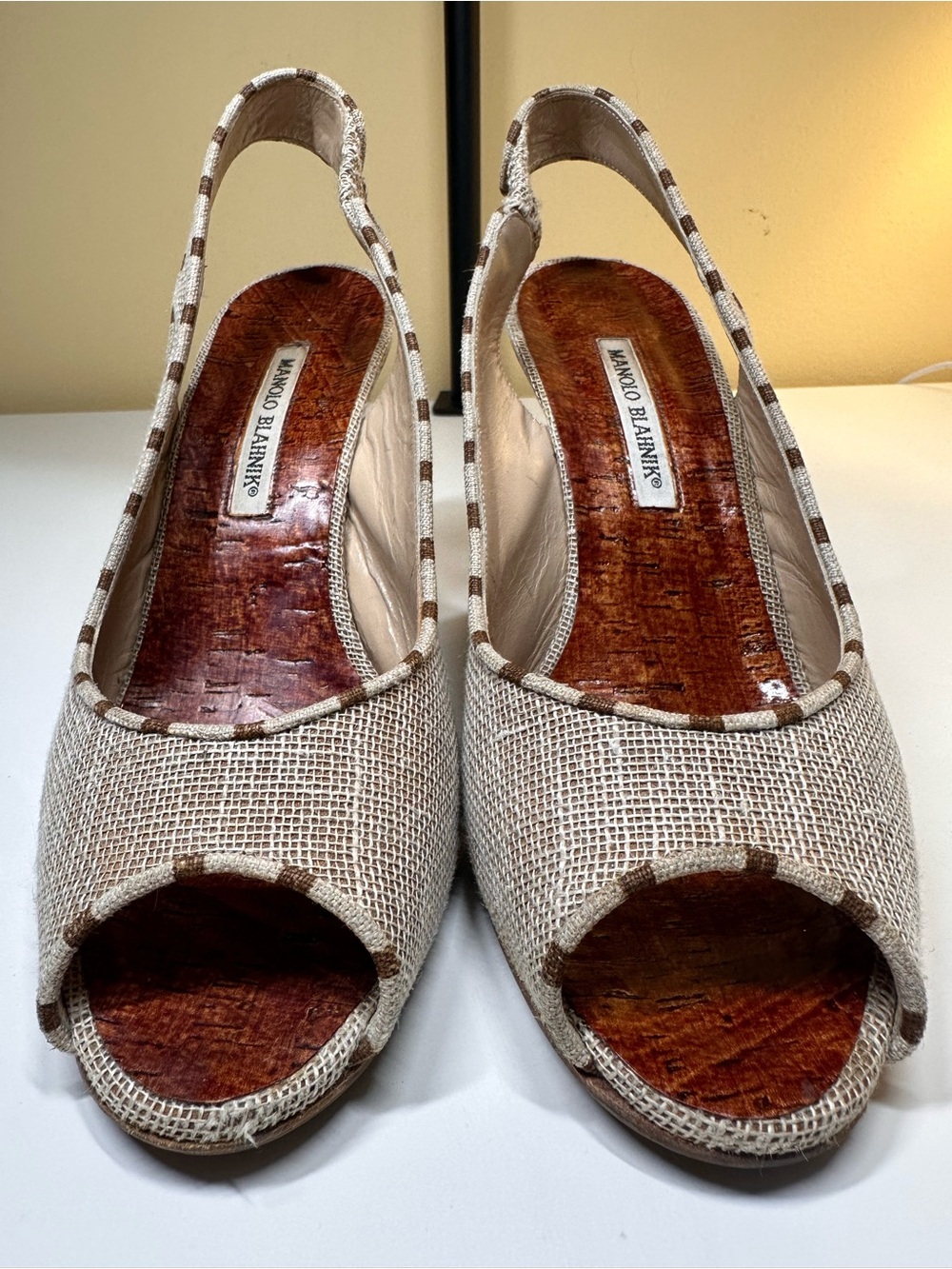 Manolo Blahnik Natural Beige Open-Toe Slingback Heels
